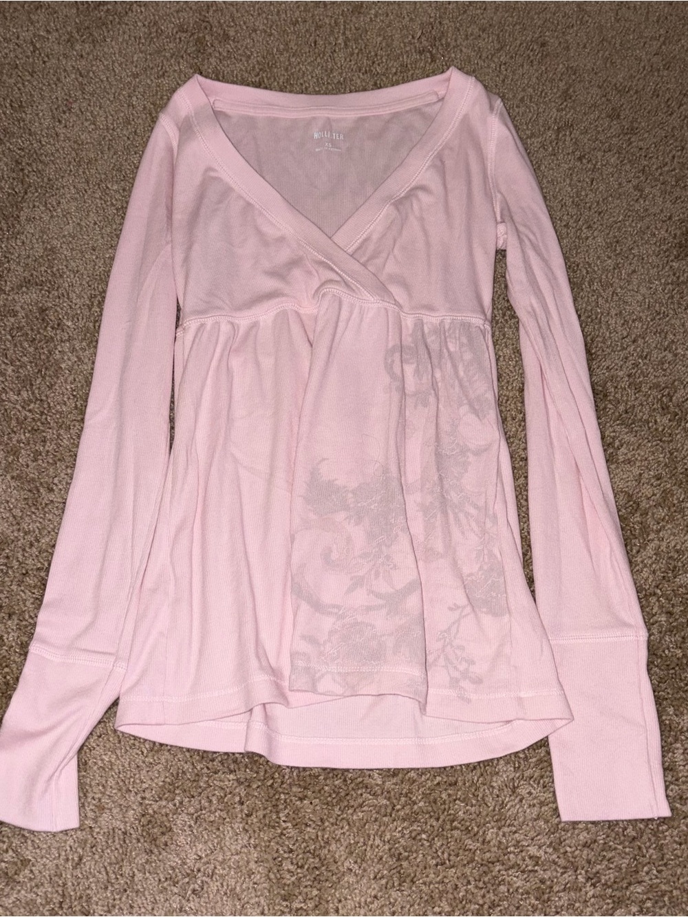 Hollister Light Pink Long-Sleeve Wrap-Front Top